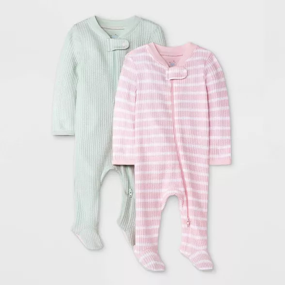 Baby Girls' 2pc Waffle Sleep N' Play with Mitten Cuffs - Cloud Island™ Pink | Target
