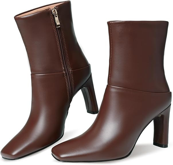 Ankle Boots for Women Square Toe Short Boots Side Zipper Low Heel Ankle Booties Fashion Comfort D... | Amazon (US)