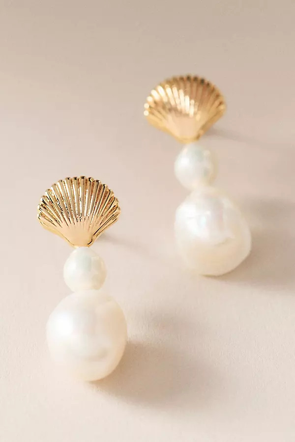 Shell Double Pearl Drop Earrings | Anthropologie (US)