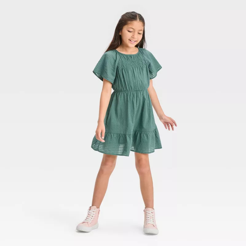 Girls' Solid Short Sleeve Woven Dress - Cat & Jack™ | Target