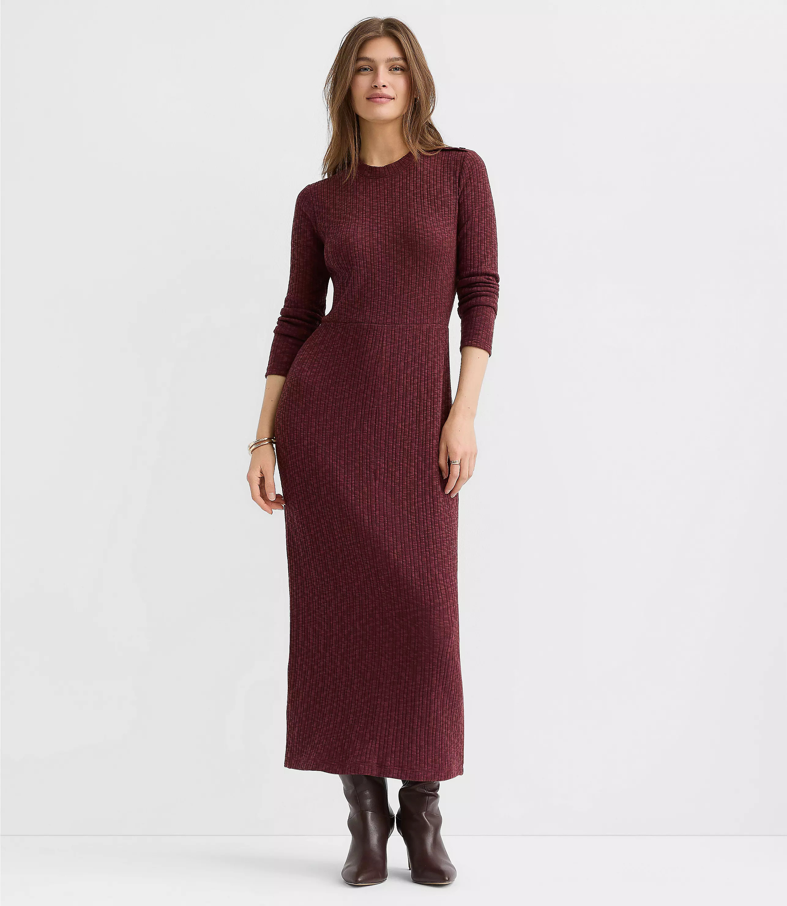 Ribbed Shoulder Button Midi Dress | LOFT