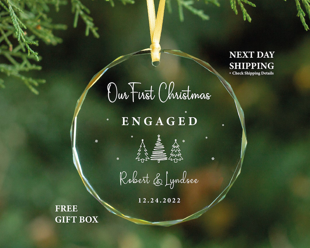 Personalized Engaged Christmas GLASS Ornament, Newly Engaged Gift for Christmas, Our First Christ... | Etsy (US)