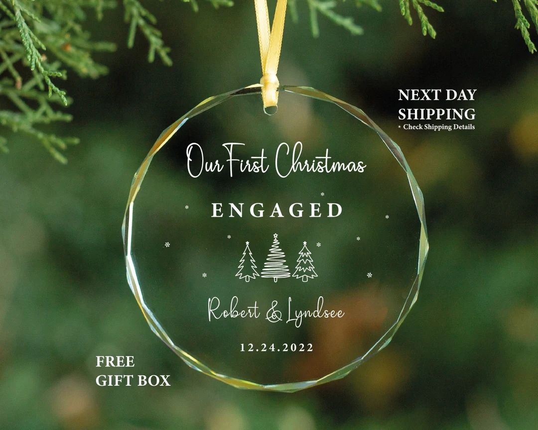 Personalized Engaged Christmas GLASS Ornament, Newly Engaged Gift for Christmas, Our First Christ... | Etsy (US)