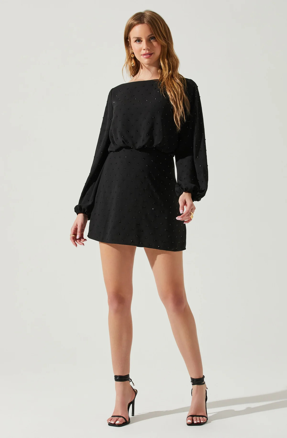 Edita Rhinestone Embellished Long Sleeve Mini Dress | ASTR The Label (US)