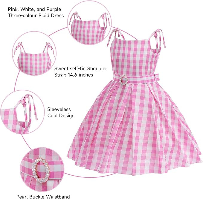 JNMTZ Girls Pink Costume Dress Movie Cosplay Dress Up Kids Outfits Birthday Party | Amazon (US)
