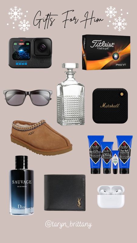 Gifts for him 💙

Go pro 
Titlelist golf balls 
Gucci sunglasses 
Whiskey decanter 
Portable wireless speaker 
UGG slippers 
Jack Black skincare products 
Dior cologne 
YSL leather wallet 
Apple AirPods 

Holiday gifts 
Christmas gifts 
Gift ideas 
Mens gift guide 

#LTKmens #LTKGiftGuide #LTKHoliday