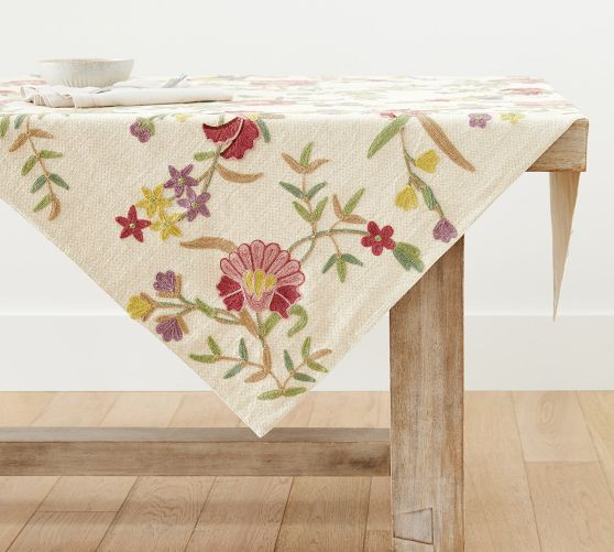 Liana Crewel Embroidered Cotton/Linen Table Throw | Pottery Barn (US)