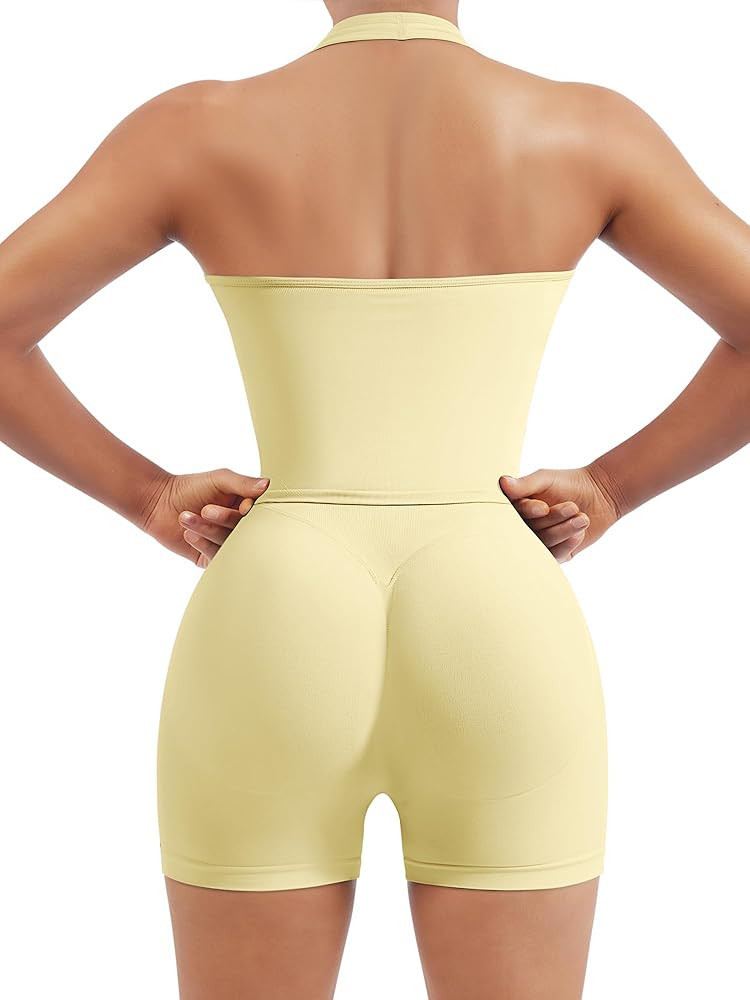 SUUKSESS Womens Seamless 2 Piece Workout Sets Padded Halter Tank Top Gym Sets Tummy Control Biker... | Amazon (US)