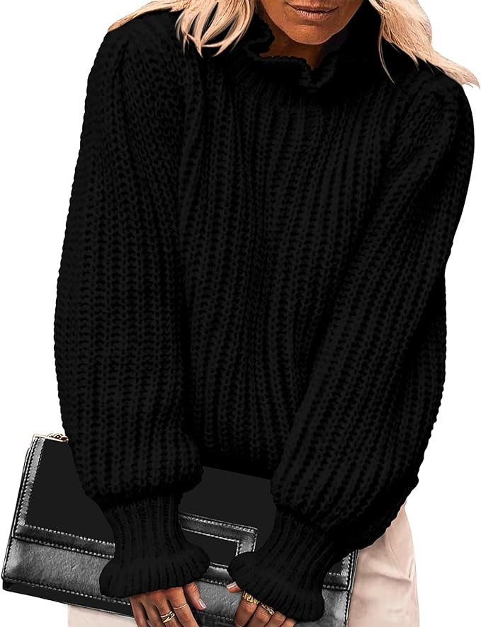 KIRUNDO Women's 2023 Fall Winter Trendy Long Sleeve Flare Turtleneck Sweater Soft Casual Loose Ch... | Amazon (US)