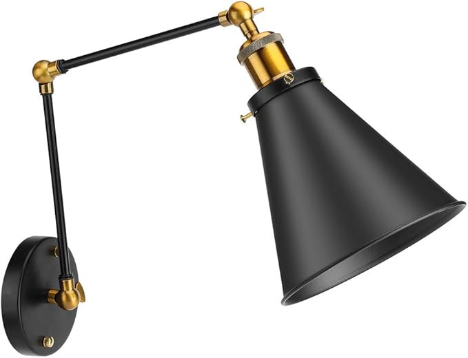 Wall Lamp, Black 40-60W Copper+Iron Adjustable Vintage Industrial Loft Swing Arm Ambient Lighting... | Amazon (US)
