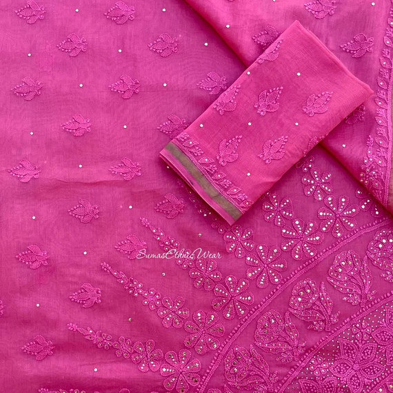 Chanderi Silk Saree With Chikankari Embroidery - Etsy | Etsy (US)