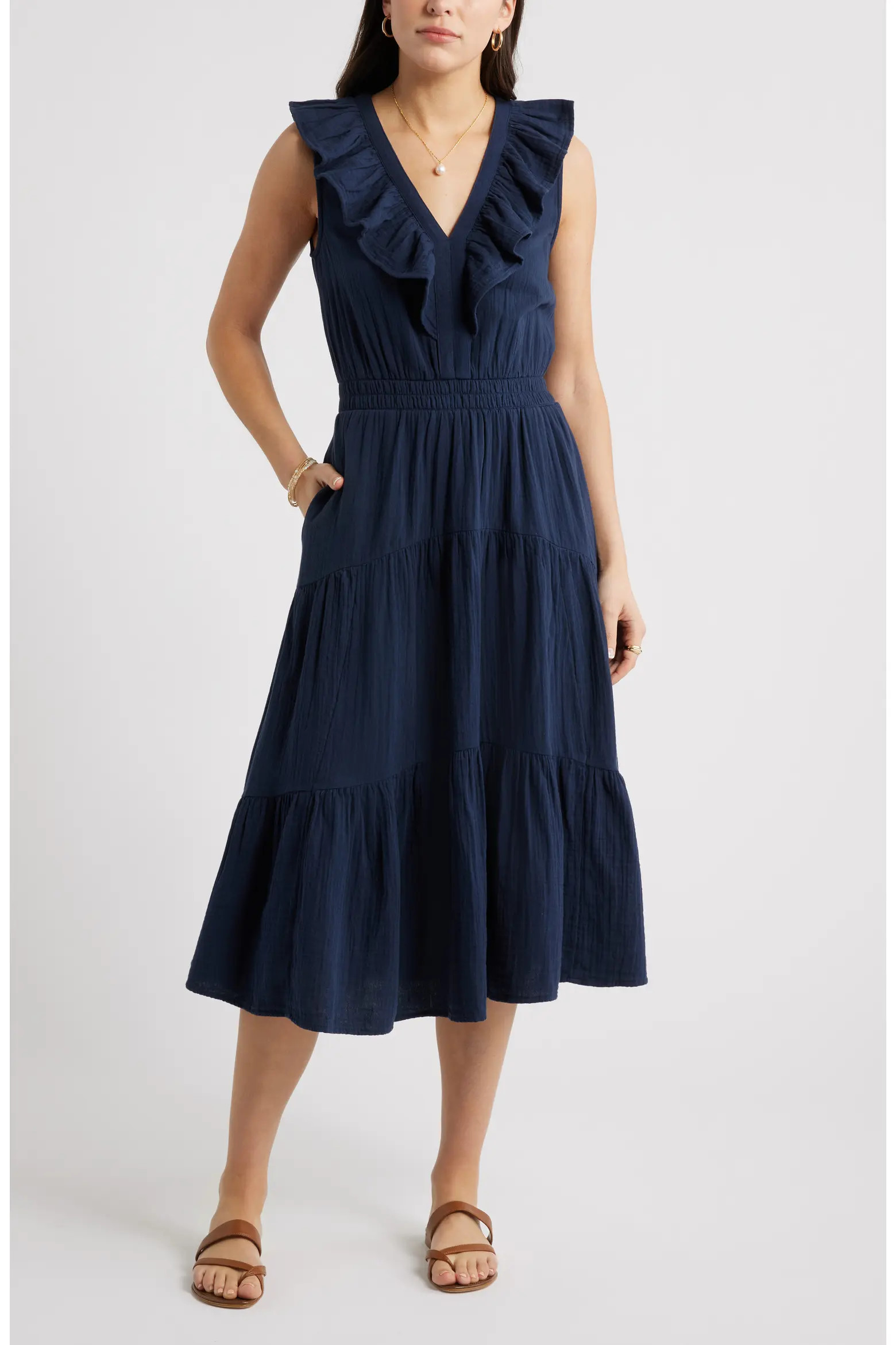 Ruffle Sleeveless Tiered Cotton Midi Dress (Women) | Nordstrom | Nordstrom