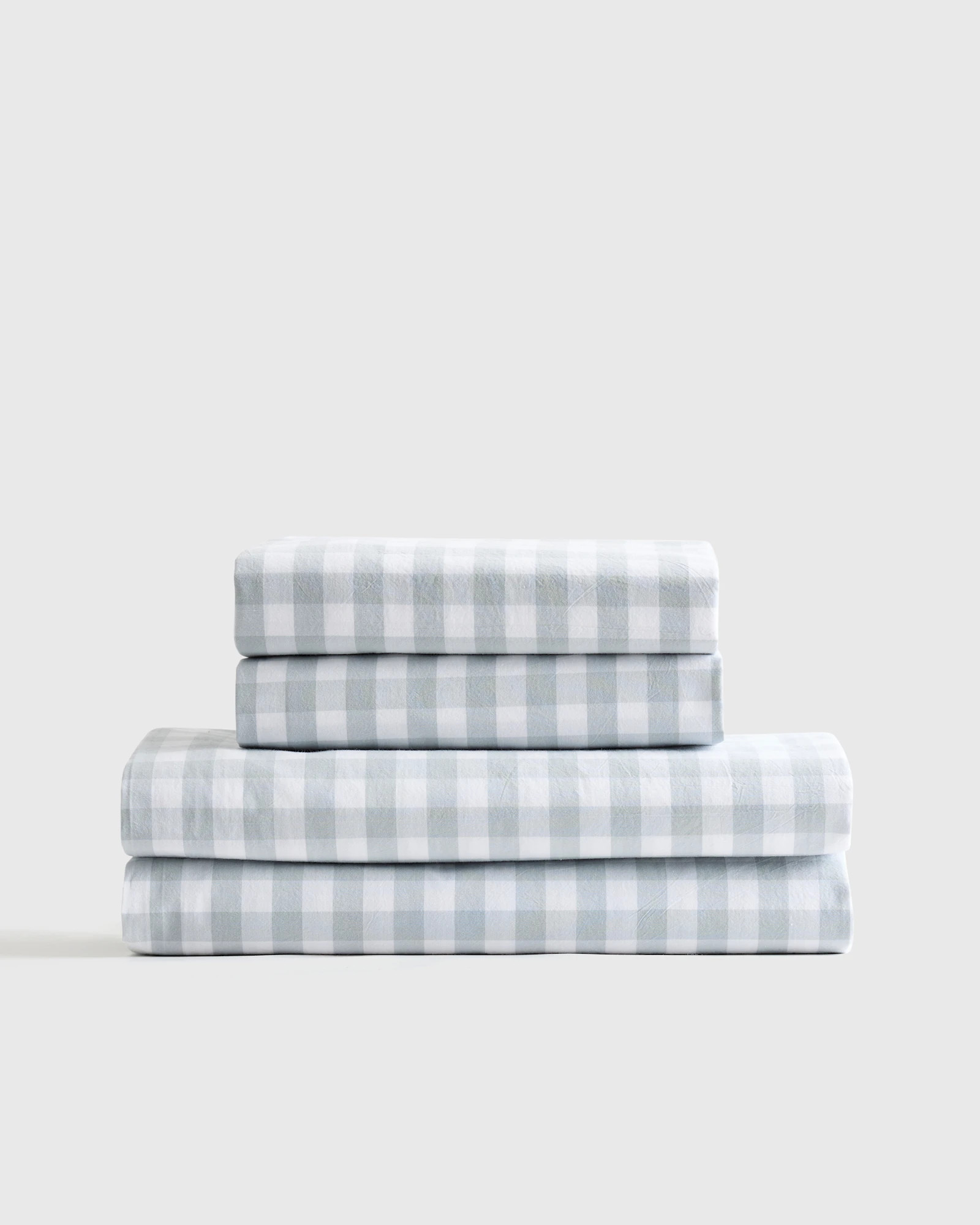 Classic Organic Percale Sheet Set in Blue Fog Gingham | Quince