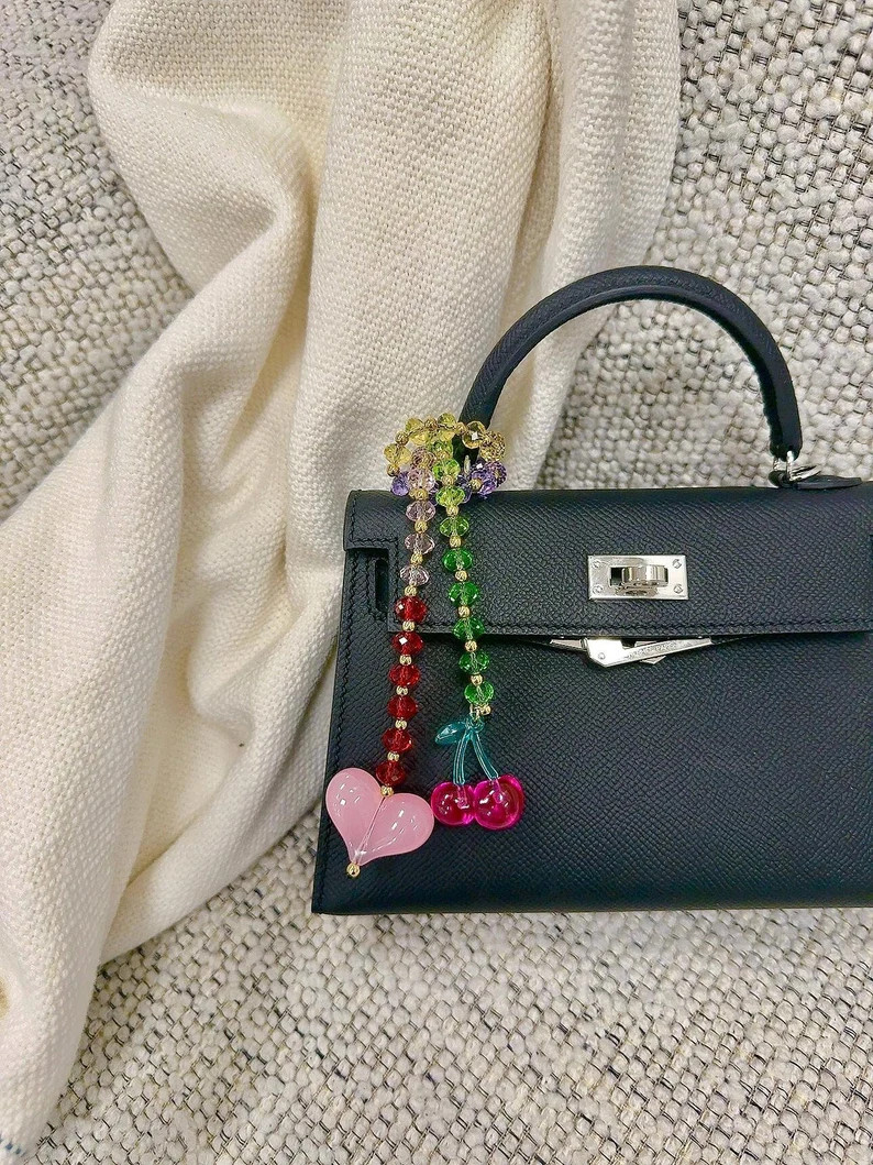 Classic Crystal Bag Charm Gift, Cherry Bag Chain, Heart and Cherry Purse Charm, Dazzling Crystal ... | Etsy (US)