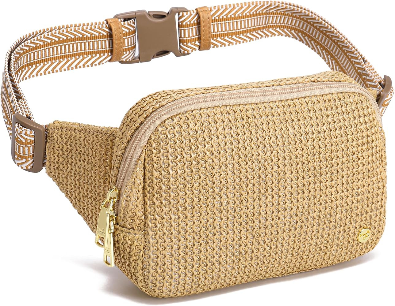 RFID Blocking Straw Summer Purses for Women 2025 Fanny Pack Crossbody Bags Belt Bag with Adjustab... | Amazon (US)