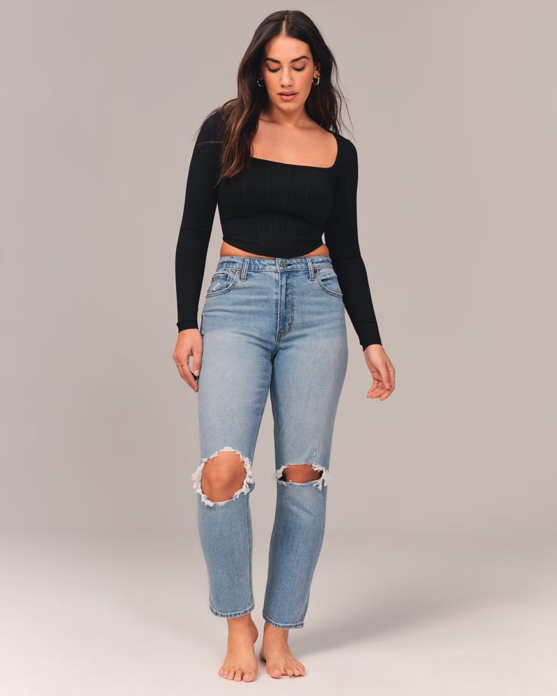 Women's Curve Love High Rise Mom Jean | Women's Bottoms | Abercrombie.com | Abercrombie & Fitch (US)