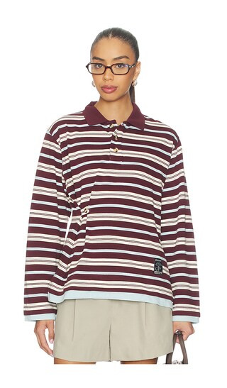 Unfavorite  Noah Cinch Layered Rugby Polo in Chocolate Stripe & Blue

              
    
       ... | Revolve Clothing (Global)