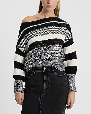 Striped Sequin Off The Shoulder Sweater | Express
