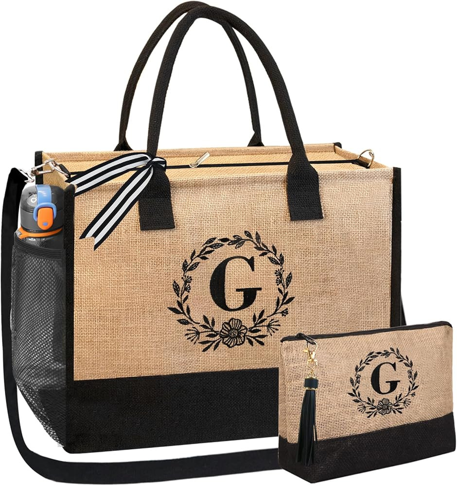 BeeGreen Canva/Jute Tote Bag With Pockets Embroidery Personalized Unique Birthday Gift for Women ... | Amazon (US)