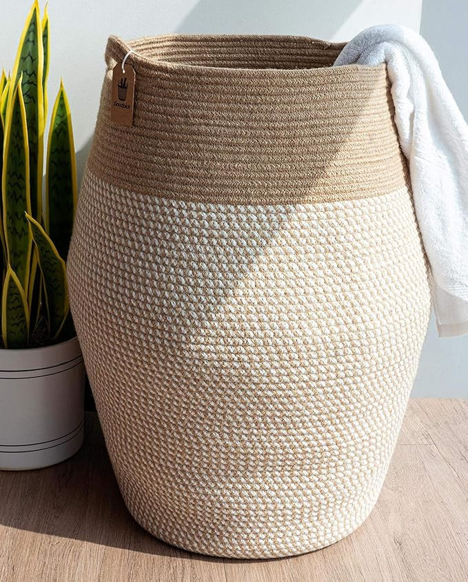 Goodpick Laundry Hamper | Woven Cotton Rope Dirty Clothes Hamper Tall kids Curve Laundry Basket L... | Amazon (US)