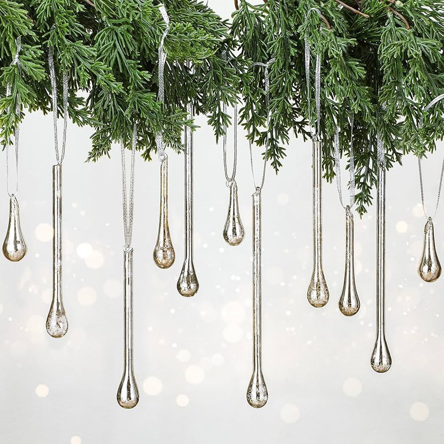 24 Pcs Mercury Glass Teardrop Christmas Ornaments Icicle Raindrop Christmas Tree Hanging Decorati... | Amazon (US)