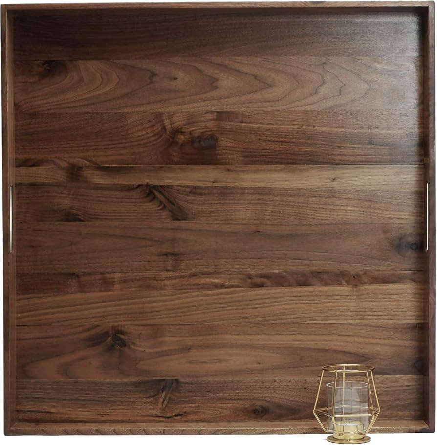 24 x 24 Inches Extra Large Square Black Walnut Wood Ottoman Tray with Handles, Serve Tea, Coffee ... | Amazon (US)