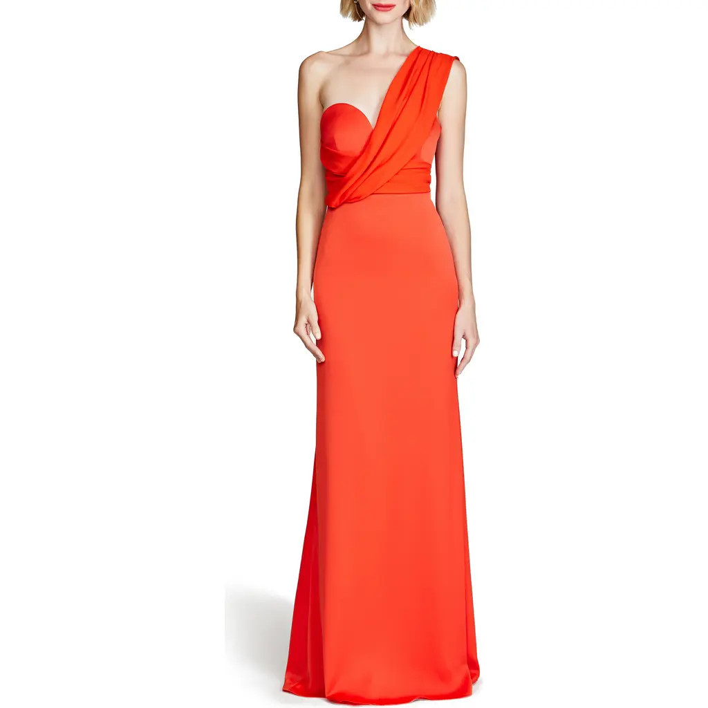 HALSTON Roselle One-Shoulder Cotton Blend Crepe Gown in Orange Spice at Nordstrom, Size 0 | Nordstrom
