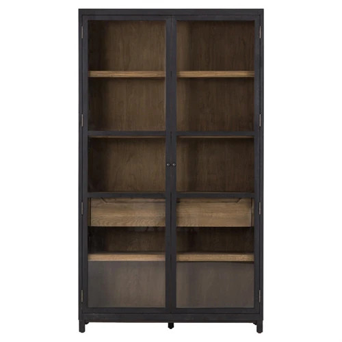 Bolton Rustic Lodge Two Tone Wood Glass Door Display Cabinet | Kathy Kuo Home