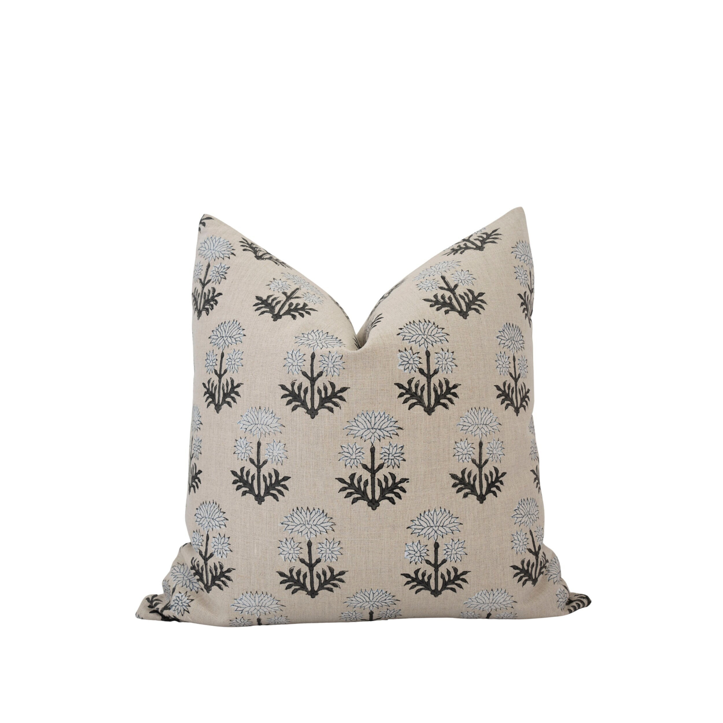 DEVIN || Designer Dark Gray Floral Pillow Cover Block Print Pillow Cover Farmhouse Pillow Spring ... | Etsy (US)