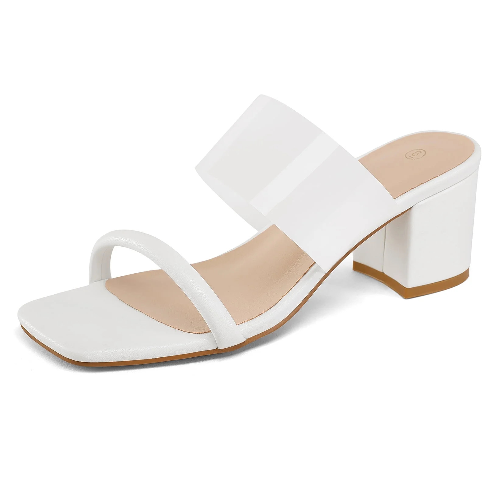 Pennysue Women's Block Heel Square Toe Mules White Two Straps Backless Sandals 10M | Walmart (US)
