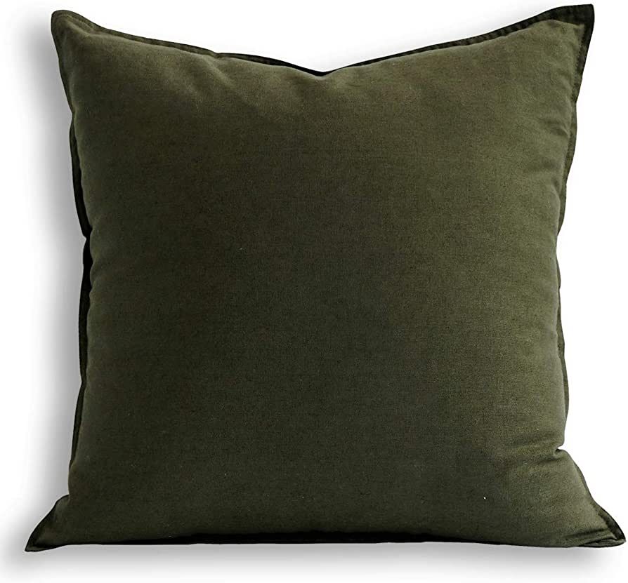 Jeanerlor Solid Cotton Linen Decoration 18"x18" Throw Pillow Green Cushion Case Special Pillow Co... | Amazon (US)