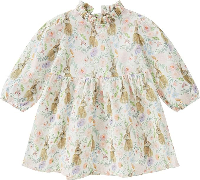 pureborn Toddler Floral Dress Long Sleeve Ruffle Collar Spring Fall Cotton Playwear Dress 3T Rose | Amazon (US)
