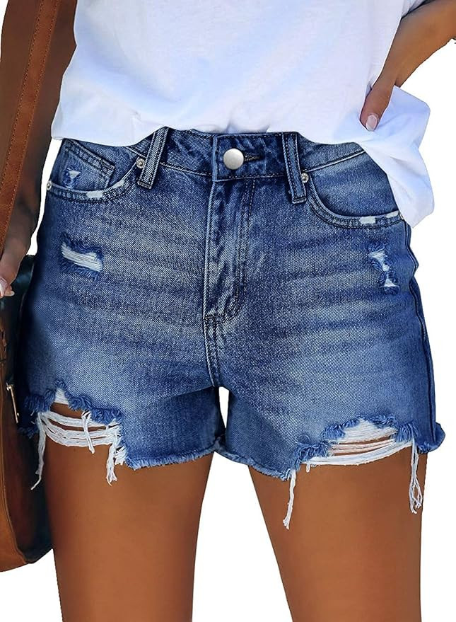 CHICZONE Womens Mid-High Waisted Jean Shorts Ripped Cutoff Denim Shorts Stretchy Summer Short Pan... | Amazon (US)
