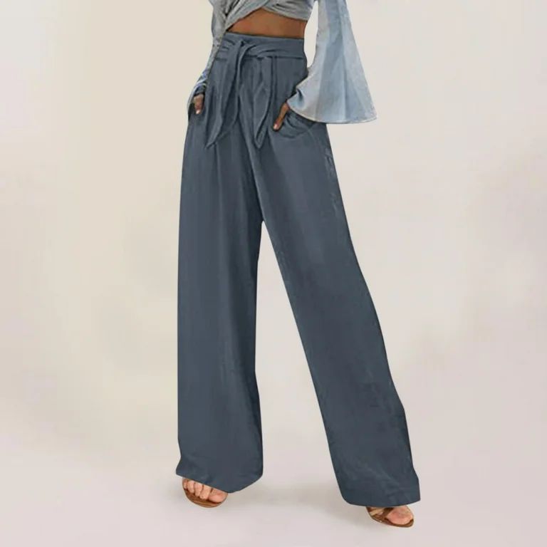 Time and Tru business,casual,daily,trousers,Gray,Women's Loose Wide Leg Pants Cotton Linen Trouse... | Walmart (US)