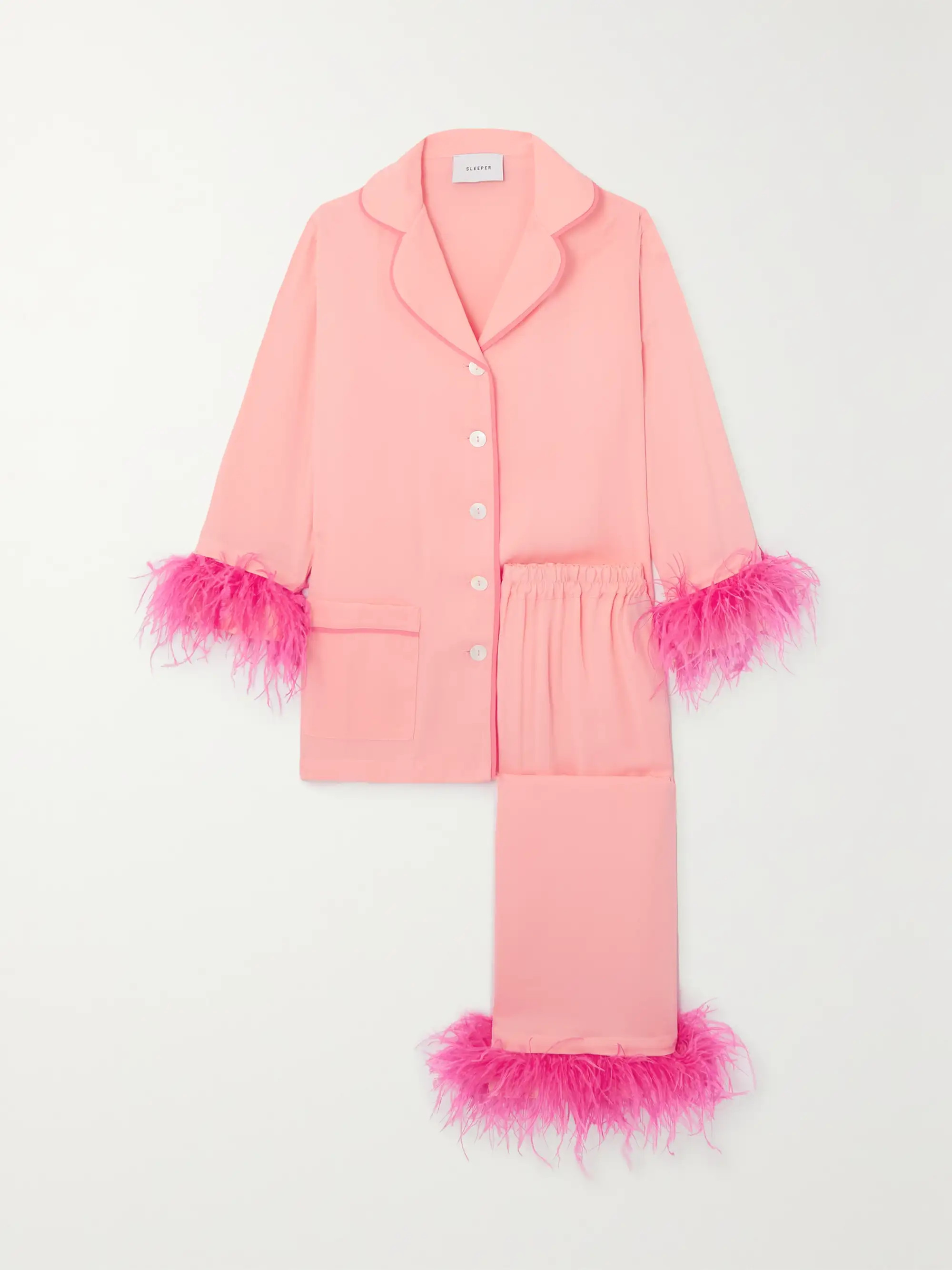 Party feather-trimmed twill pajama set | NET-A-PORTER (US)