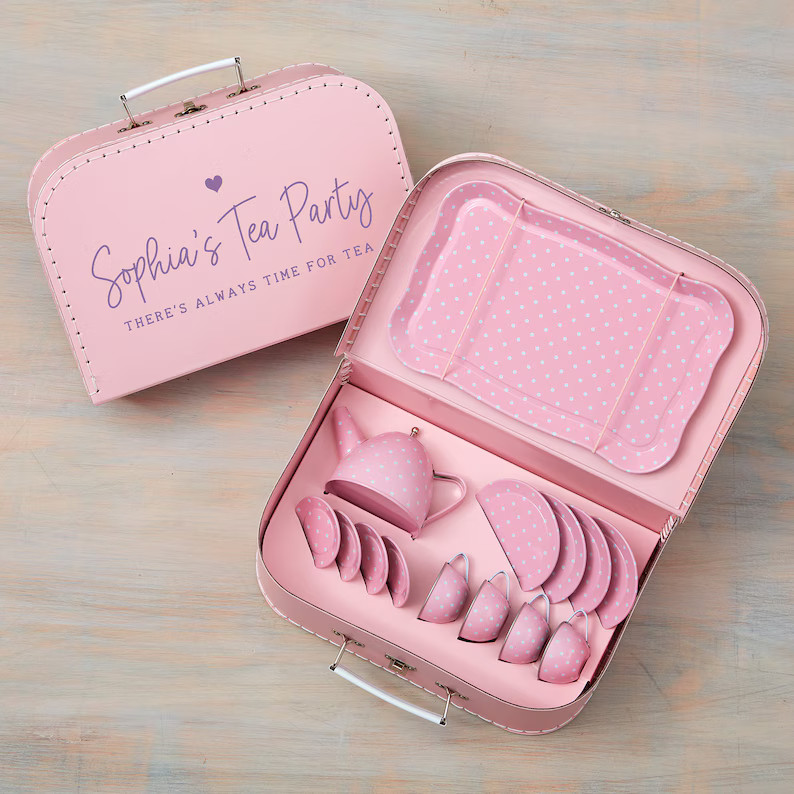 Personalized 15 pc. Pink Polka Dot Tea Set, Personalized Toys for Kids, Personalized Kid Gift, bi... | Etsy (US)