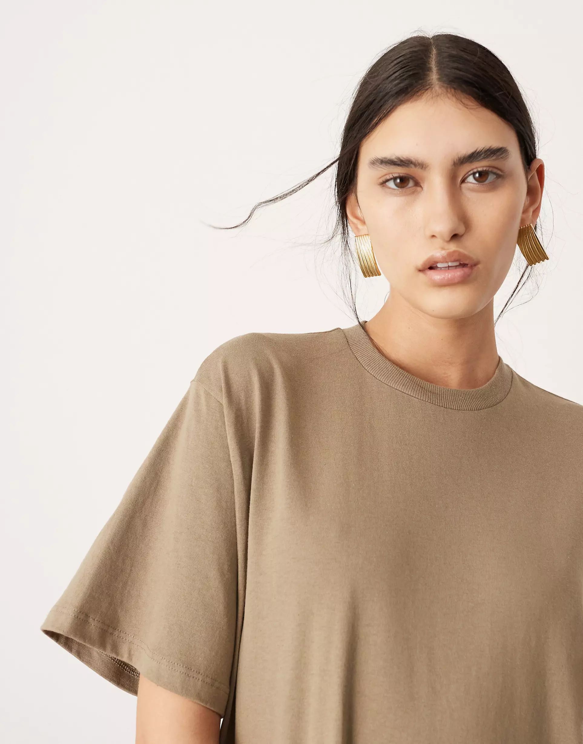 ASOS EDITION premium heavy weight t shirt maxi dress with pockets in khaki | ASOS (Global)