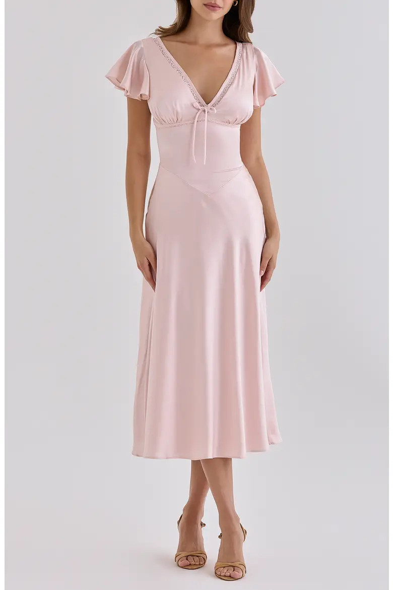HOUSE OF CB Ravella Silk V-Neck Midi Dress (Women) | Nordstrom | Nordstrom
