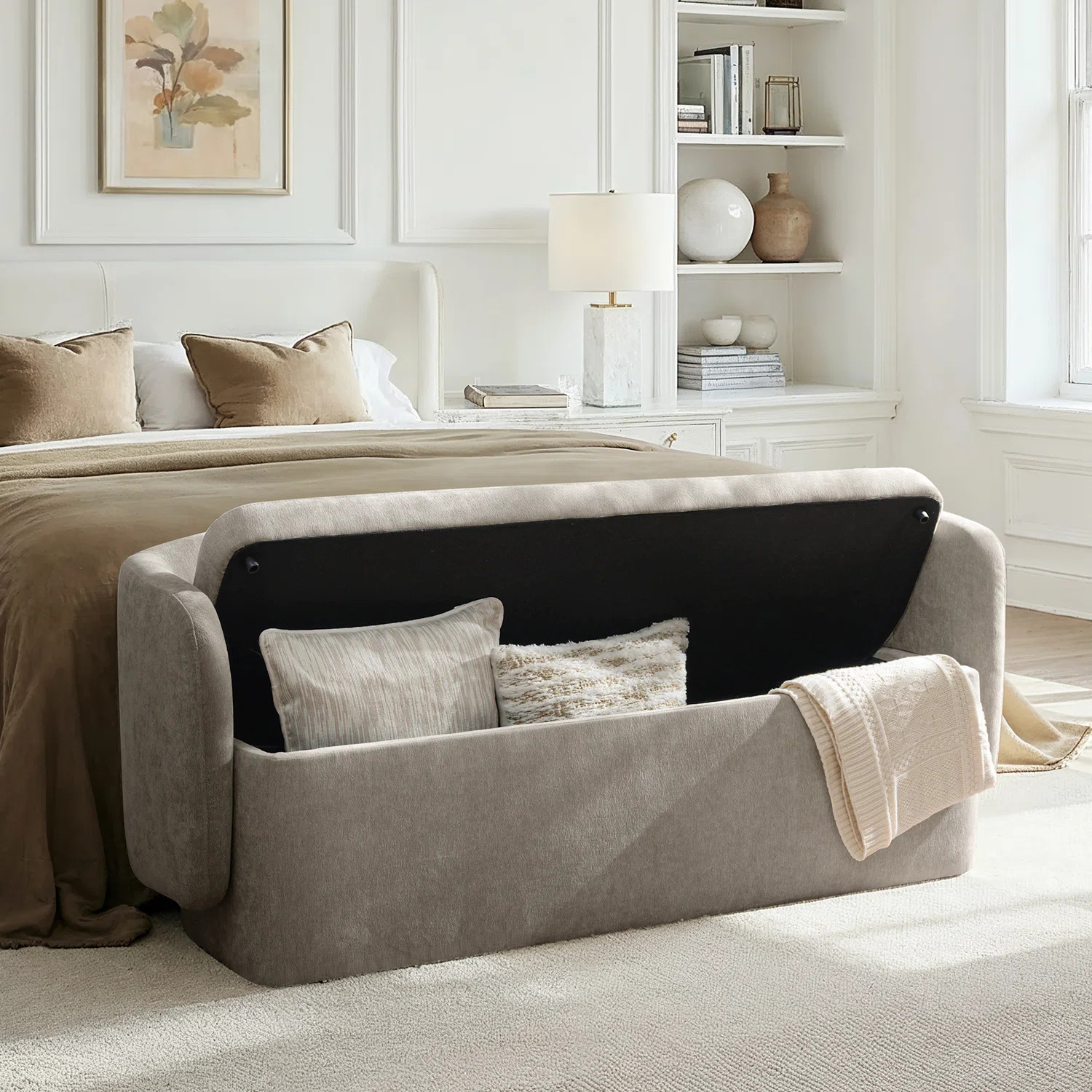 Heidi 61"W Modern Chenille No Assembly Filp-Top Storage Bench with Backrest Seat | Wayfair North America