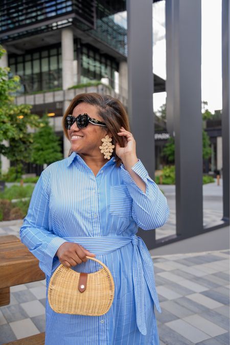 @tuckernuck has the cutest and the most versatile summer accessories to add spice to all of your summer looks!  Raffia totes, clutches, and earrings are the perfect complement to (striped) summer dresses and looks!  My dress fits TTS! #tuckernuckpartner #tuckernucking #ad