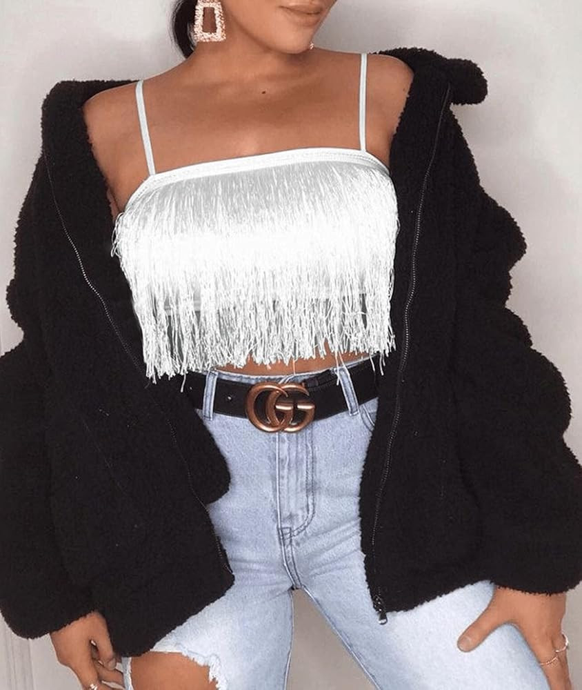 DALLNS Women Corset Cropped Fringe Tank Top Indie Summer Going Out Shirts Stripper Outfits | Amazon (US)