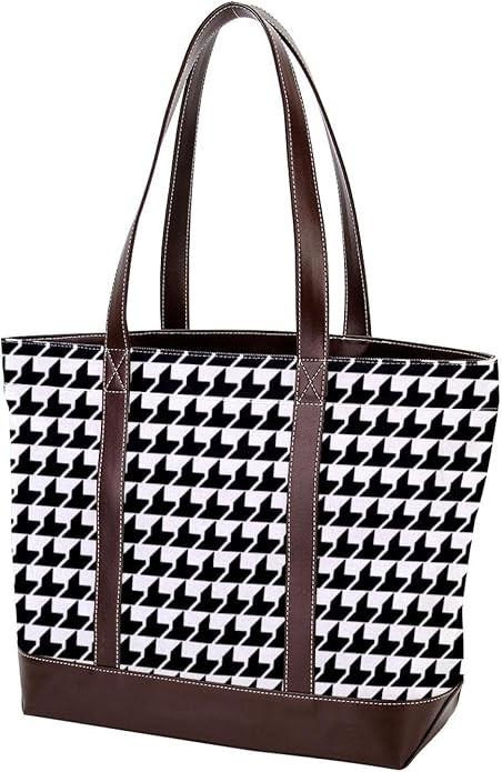 Canvas Tote Bag, Large Tote Bag, Women's Tote Handbags, Modern Classic Houndstooth Black White Vi... | Amazon (US)
