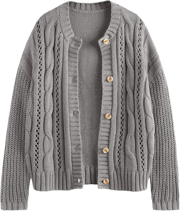 LILLUSORY Women's Cardigan Sweaters Cable Knit Crochet Cotton Fall Jackets Button Up Chunky Trend... | Amazon (US)