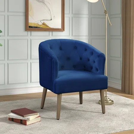 YUANSEN Barrel Back Chair Cobalt Blue Velvet Armchair | Walmart (US)