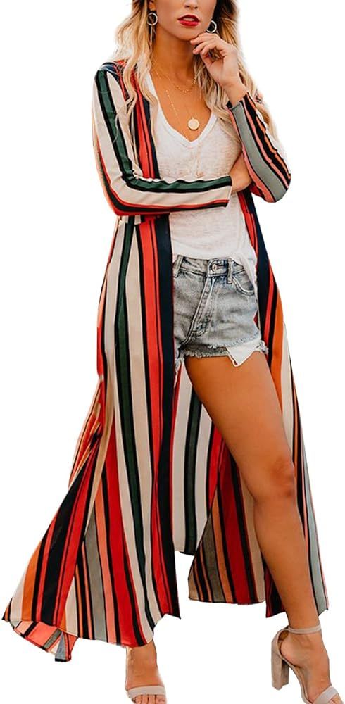 Chunoy Women Casual Floral Striped Tie Dye Lightweight Kimono Cardigan Long Maxi Outfit Beach Wea... | Amazon (US)