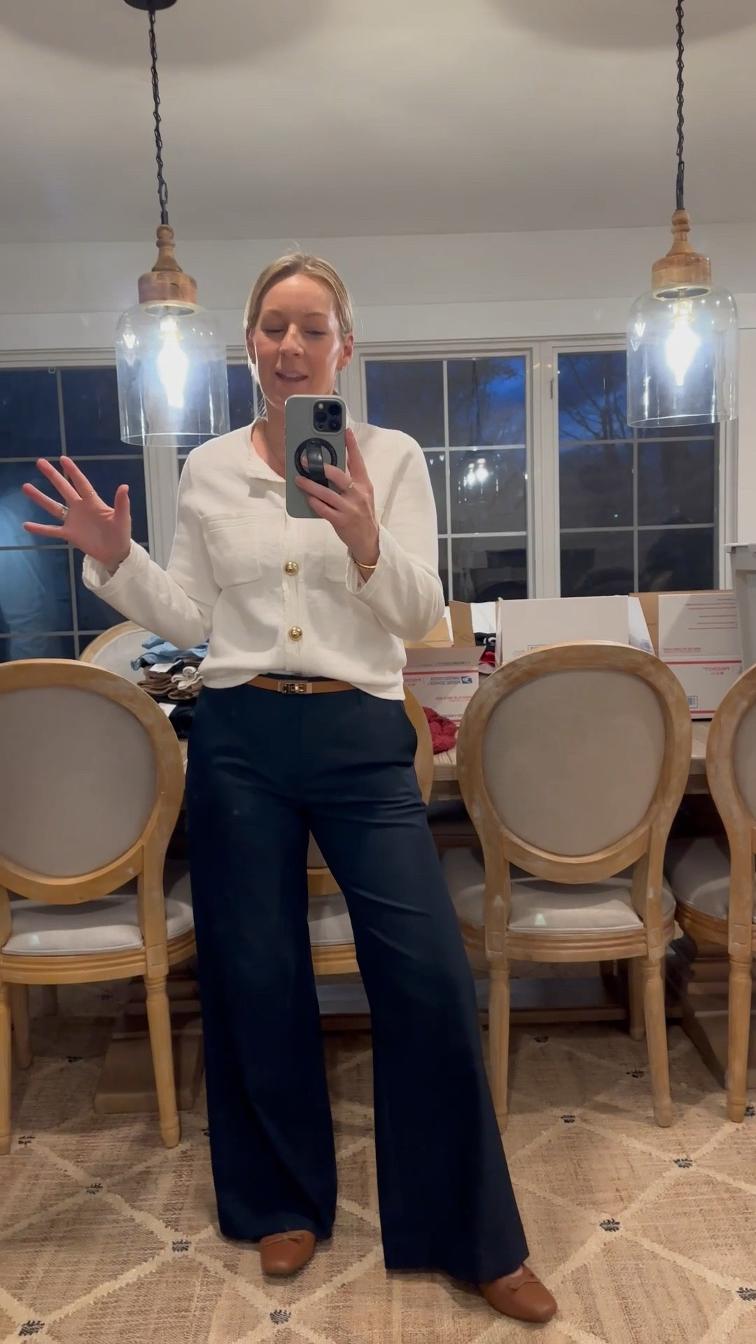 CODE FOR SHOES: ANTHRO20
A classic and timeless style. Starting Monday off strong, feeling ready to take on testing! 🥴 Medium Cardi, tts 8 petite trousers (our favorite) and tts 8 ballet flats that have a surprisingly soft and comfy cushioned insole. Paired with all the tarnish proof jewelry and accessories. 

#LTKWatchNow #LTKWorkwear #LTKFindsUnder50