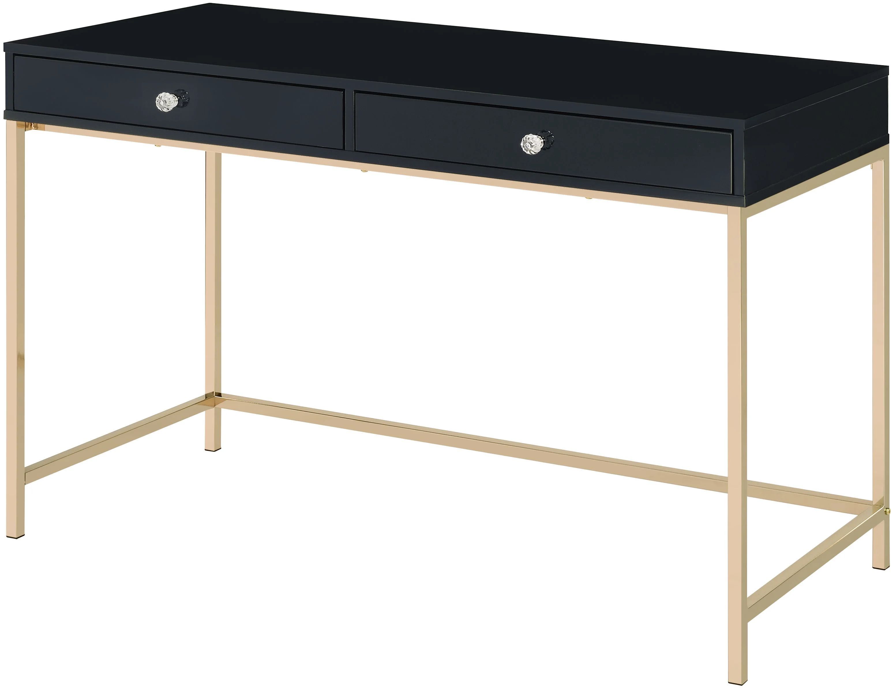 Ottey Writing Desk in Black High Gloss & Gold Finish | Walmart (US)