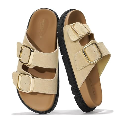 Project Cloud Sandals for Women - Trendy Sandals for Women 2026 with Adjustable Straps - Plush and Soft Insole Womens Slides - Non Slip Outsole Slides (Sharl-2, BEIGESUEDE,8.5M) | Amazon (US)