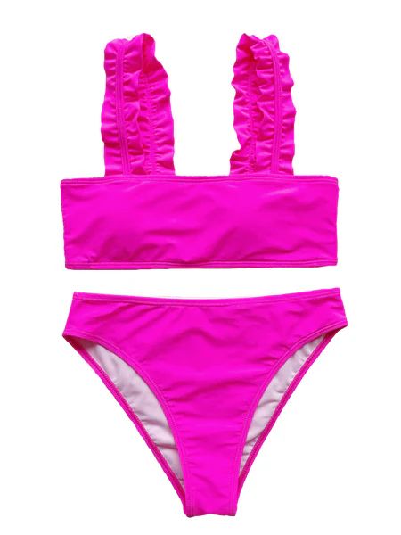 'Nicca' Neon Pink Frill Strap Bikini | Goodnight Macaroon