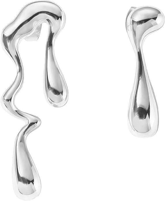 Irregular Waterdrop Earrings Mismatched Earrings, Melting Liquid Asymmetrical Stainless Steel Dro... | Amazon (US)